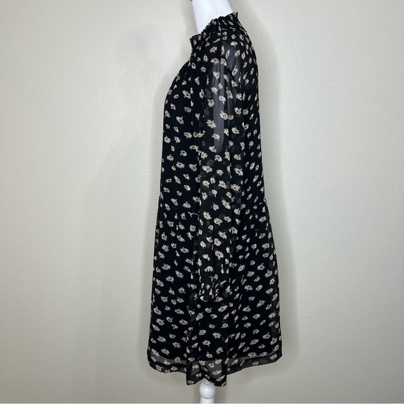 Madewell Black Seattle Floral Mistlight Mockneck Smocked Long Sleeve Dress - Picture 9 of 16